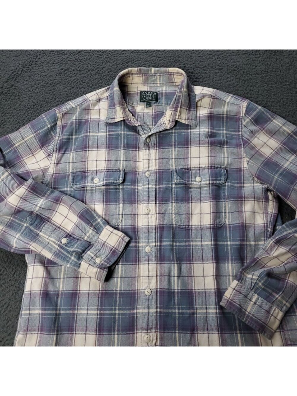 J Crew Sporting Goods Shirt Mens L Large Long Sleeve Plaid Button Flannel Pocket